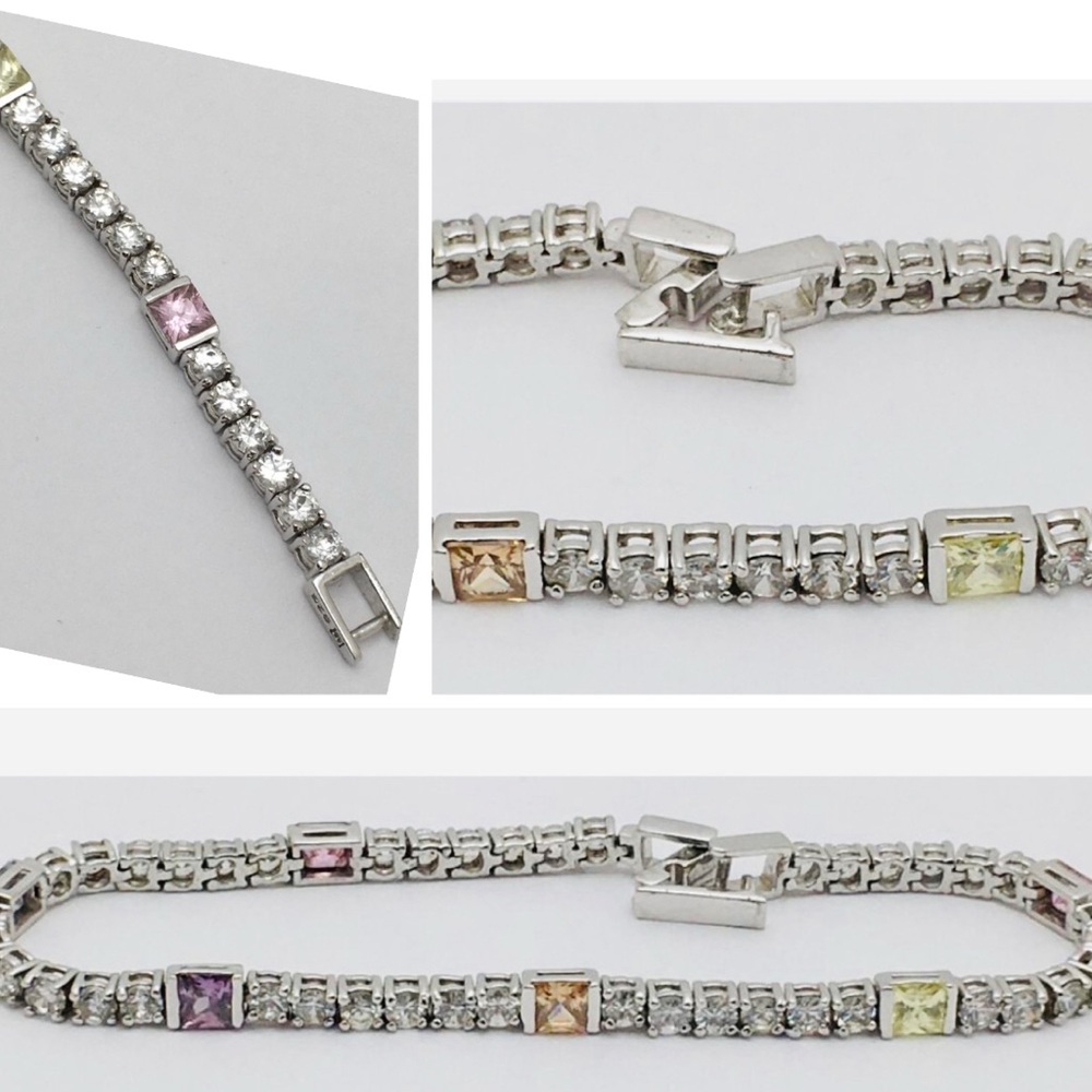 Sterling Multi-Color Gemstone Bracelet 925 Stamped